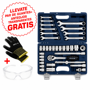 Juego de Bocallaves y Llaves Combinadas BREMEN Cod 6066 + Par de Guantes Skill Pu + Anteojos Transparentes.