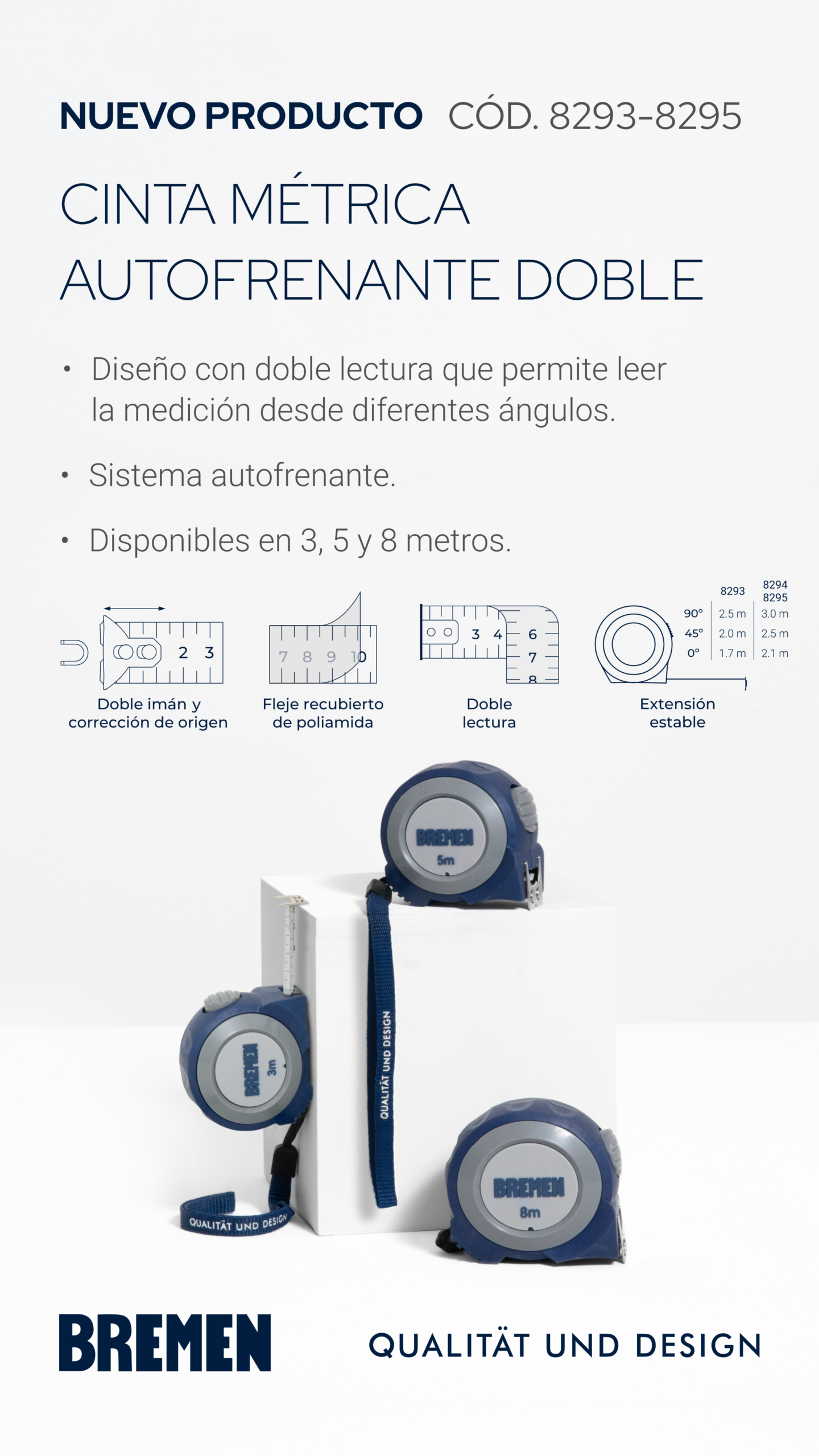 CINTA METRICA AUTO-FRENANTE DOBLE LECTURA 8mx25mm BREMEN® Cod 8295 - Image 6