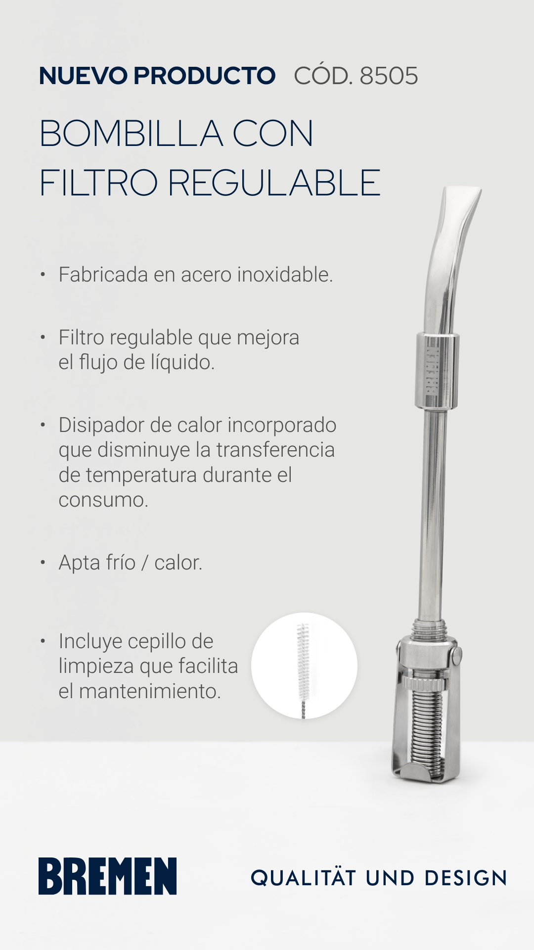 BOMBILLA FILTRO REGULABLE y CEPILLO LIMPIADOR BREMEN® Cod 8505 - Image 3